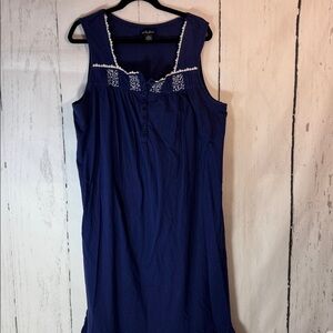 Navy Blue Sleeveless Embroidered Cottage Core nightgown